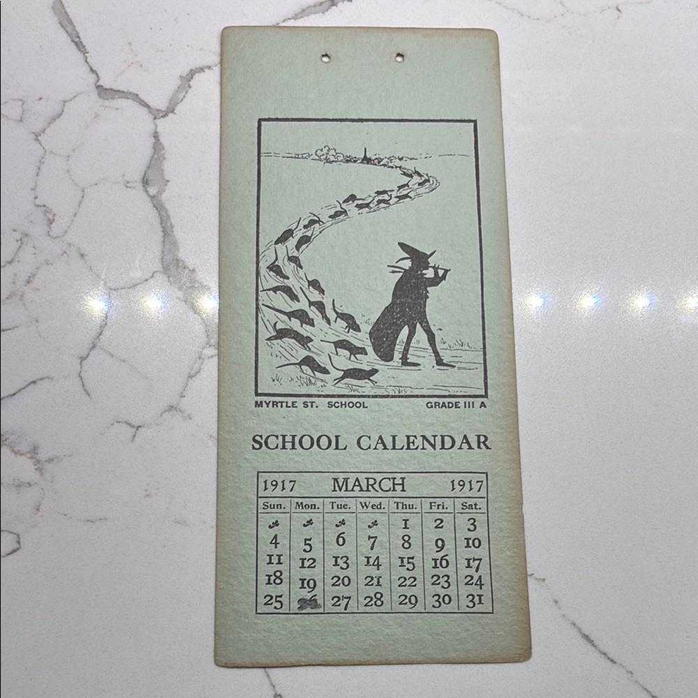 Vintage School Calendar page with witchy looking  Illustration